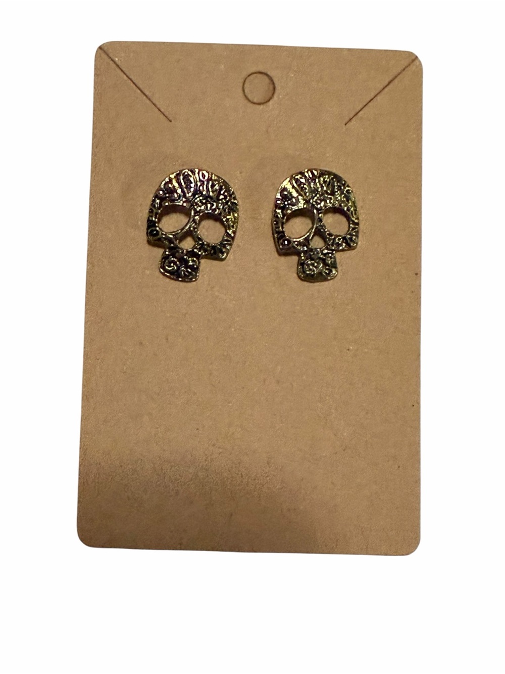 Gold-Tone Skull Stud Earrings - Women's Fashion Accessory